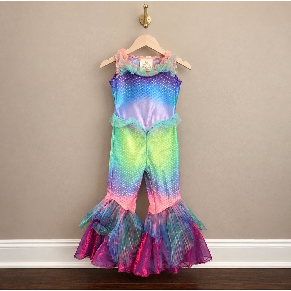 Disney The Little Mermaid Girls Jumpsuit Rainbow Scale Bell Bottom Ariel 3-4T